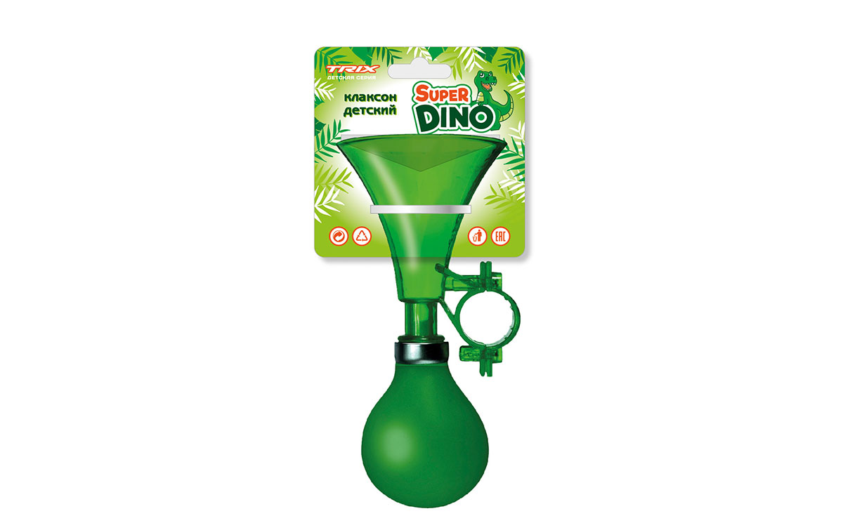 Клаксон TRIX Super Dino детский, один рожок, пластик/резина, прозрачный-зеленый(100)