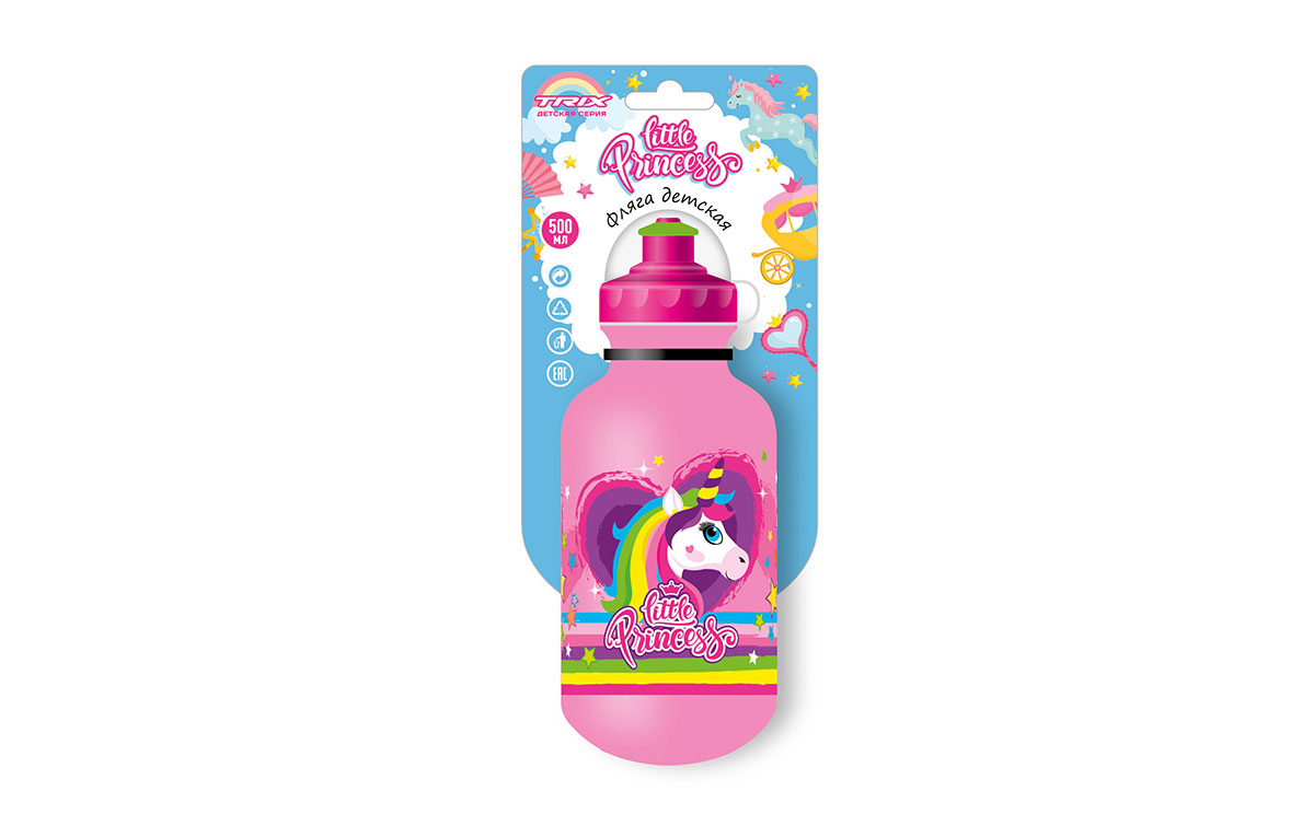 Фляга TRIX Little Princess детская, 500 мл, защитная крышка, LDPE, розовая (50)